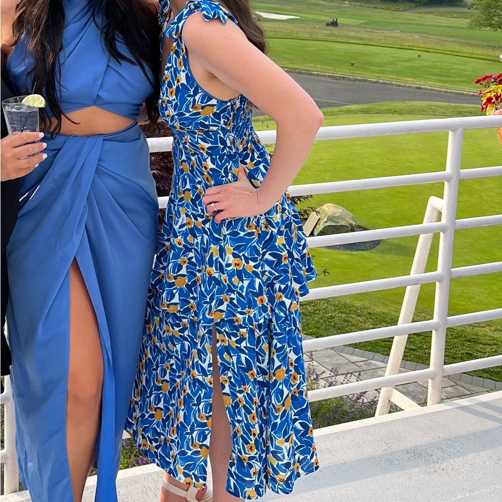 Lush Floral Tie Strap Tiered Midi Dress